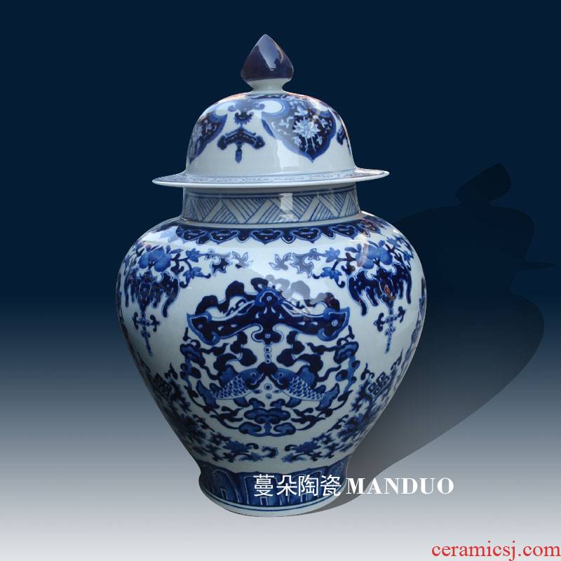 Jingdezhen hand - made porcelain auspicious fish Pisces algae can display adornment blue and white porcelain fish pot rice