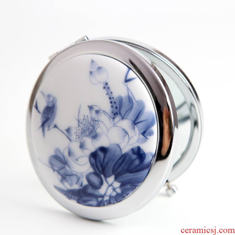 QingGe national wind carry ceramic jewelry folding mirror, cosmetic mirror, lotus blossom put market. I supply of goods