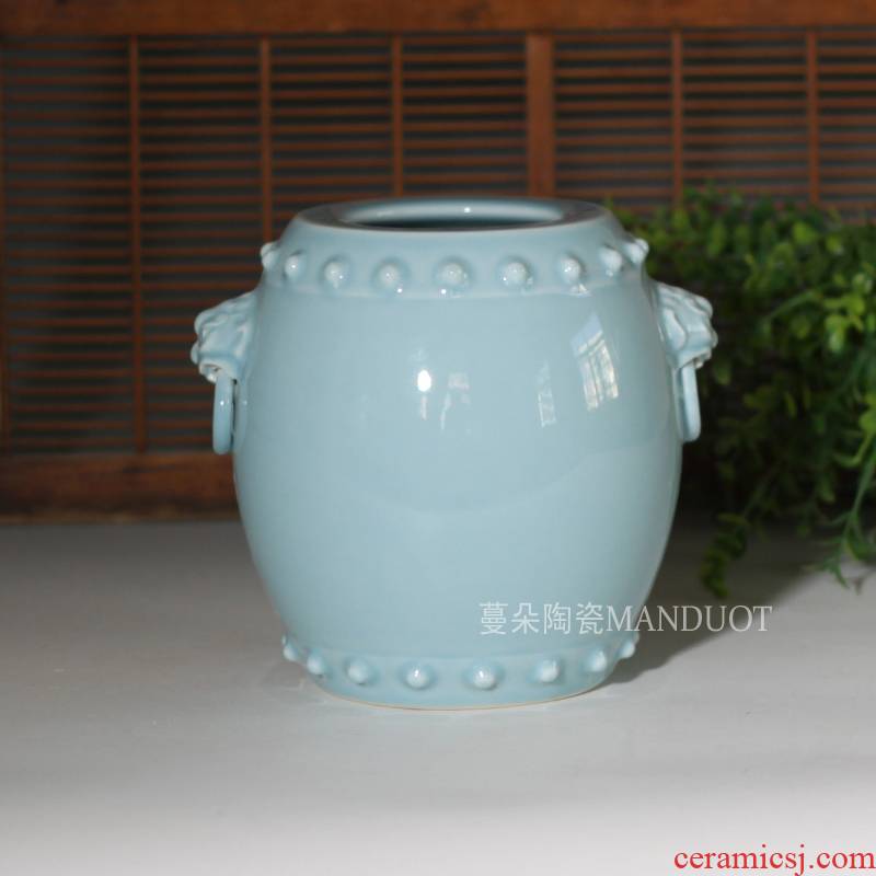 Jingdezhen waist drum shape porcelain double head brush pot elegant antique porcelain furnishing articles waist drum