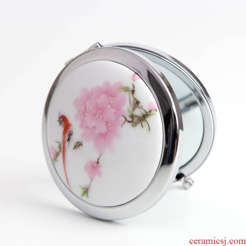 QingGe folded and cosmetic mirror the national wind ceramic jewelry water points peach blossom put double - sided market. I source
