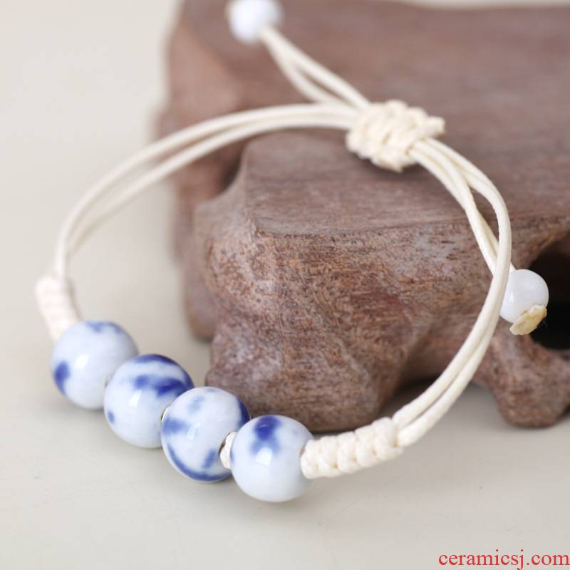 QingGe jingdezhen ceramic bead bracelet with manual compiled the first jewelry blue and white porcelain bracelet national wind market. I source