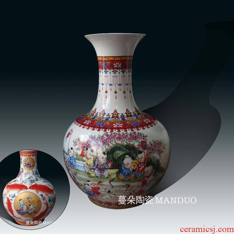 Jingdezhen lad tong qu decorative porcelain vases red carp porcelain bottle is great reward the lad carp red vase