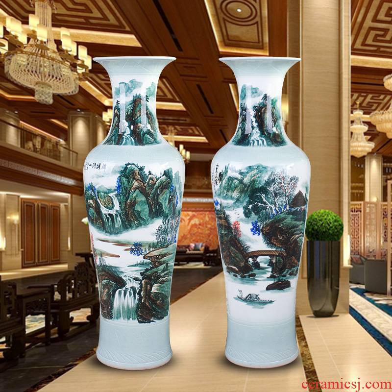 Jingdezhen of large vases, hand - made color ink landscape ceramic vase modern housewarming sitting room adornment is placed