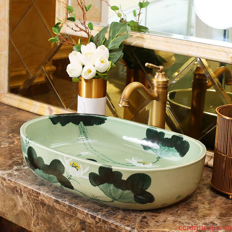 Jingdezhen rain spring basin art ceramic table suits for balcony water lavatory toilet oval sink