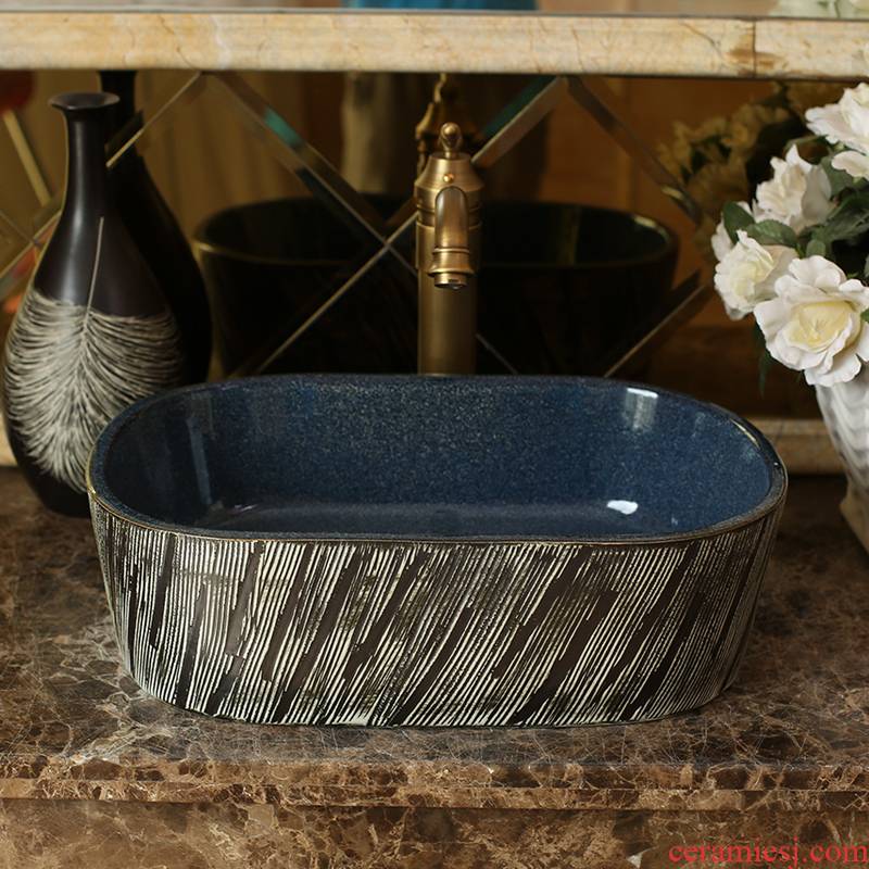 Jingdezhen ceramic stage basin square carved antique toilet lavatory sink glaze increased thickening