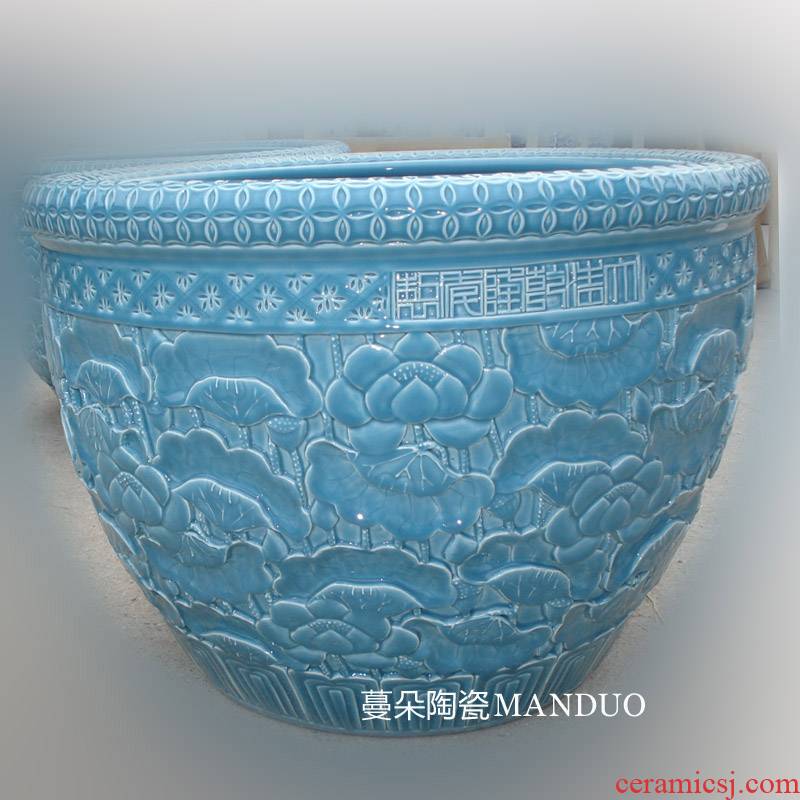 Jingdezhen porcelain crock embossed lotus elegant sitting room adornment with monochromatic pure color porcelain porcelain cylinder cylinder company