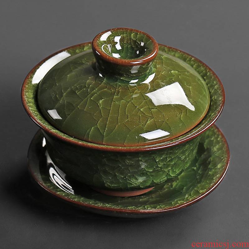 Dehua ice to crack the three tureen worship only ceramics kung fu tea cup large cover cup bowl tea accessories