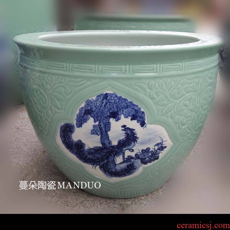 Jingdezhen hand - made jiangnan landscape ceramic porcelain is big sitting room hall study culture vats and calligraphy cylinder