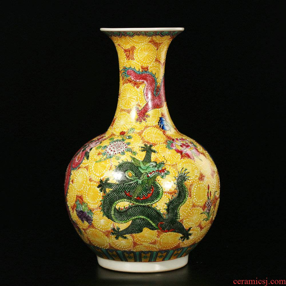 Jingdezhen ceramics vase antique collection of Chinese style household enamel pastel color Kowloon vase crafts