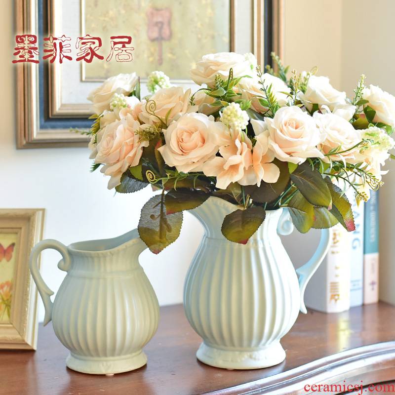 Nordic ceramic vases, small ornament, creative living room contracted household table simulation flowers, dried flowers, flower arrangement ornament