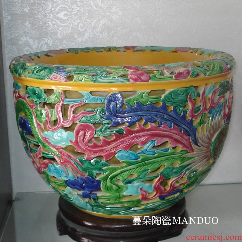 Jingdezhen ceramic deep carved dragons and phoenixes small grain porcelain porcelain cylinder cylinder shallow furnishings porcelain