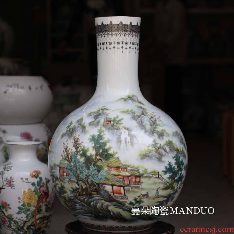 Jingdezhen ceramic famille rose tree and furnishing articles bookcase living room TV cabinet lotus decorative porcelain vase