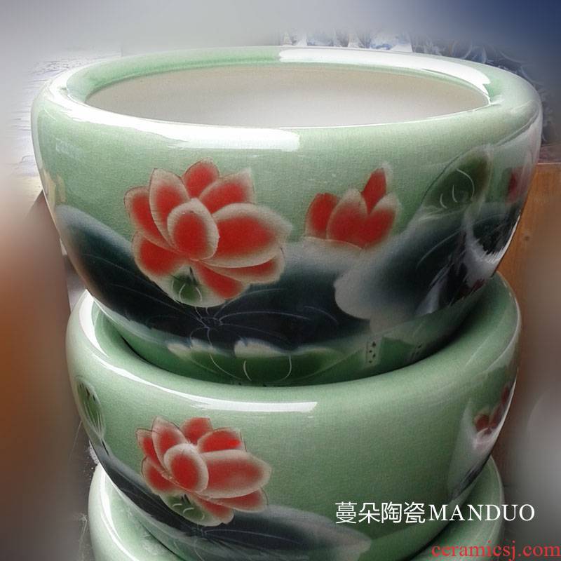 Jingdezhen green lotus piece of porcelain VAT, 500, 800 pieces of fish VAT yellow porcelain lotus painting and calligraphy cylinder