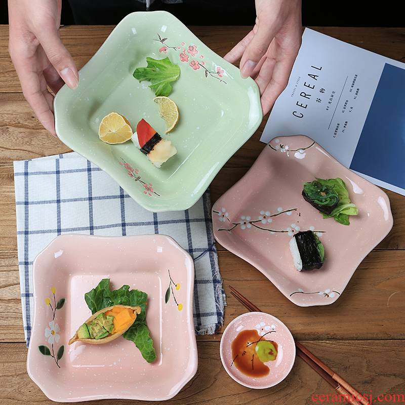 Jingdezhen ceramic square deep dish Japanese household food ideas under the glaze color LIDS, steak dishes plate