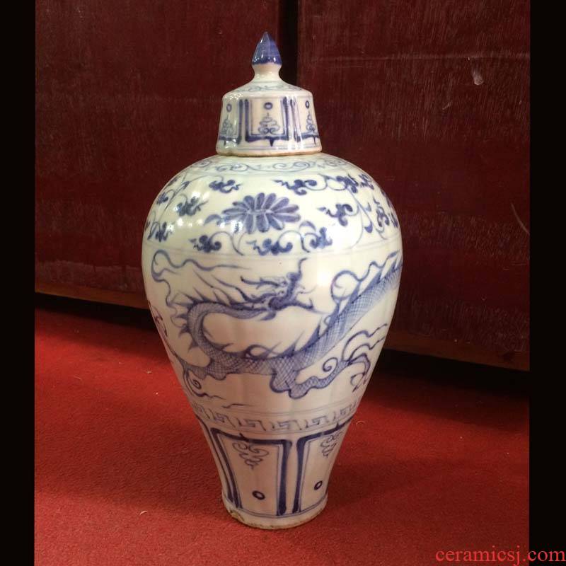 Jingdezhen hand - made of hand - made ceramic mei yuan blue and white dragon bottle 23 cm ab lines cover three claw dragon porcelain pot