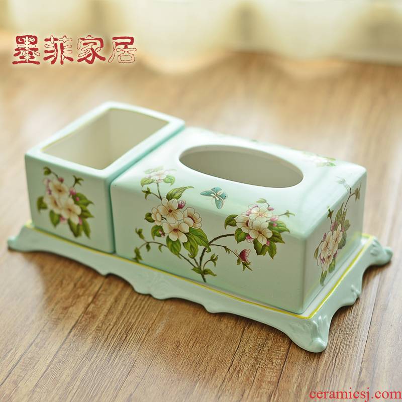 New Chinese style restoring ancient ways ceramic multi - function remote tissue box sitting room dining - room use American tea table smoke box furnishing articles