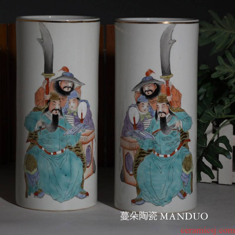 Jingdezhen hand - made guan yu, loyalty and century square vase tube straight imitation porcelain vase