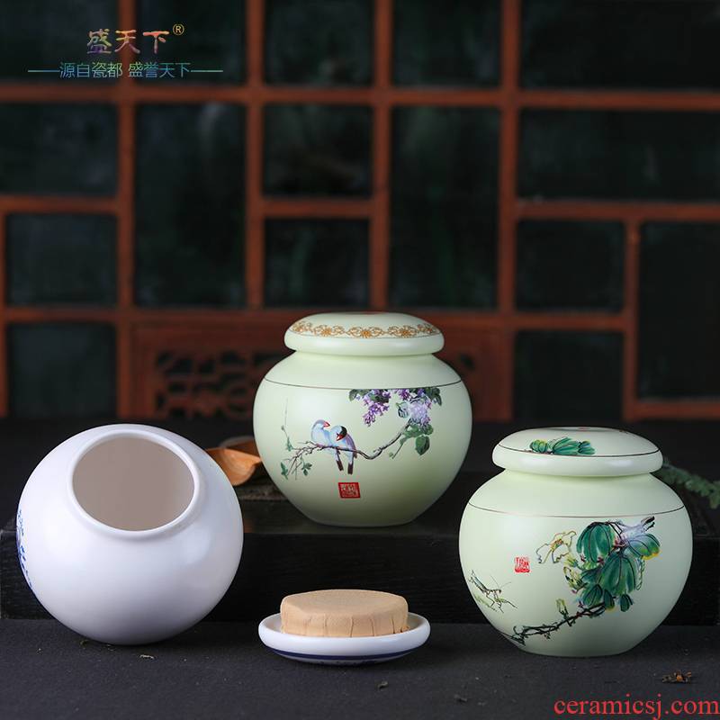 Jingdezhen ceramic tea pot large tank tea seal pot 1 kg box installed green tea POTS storage tank