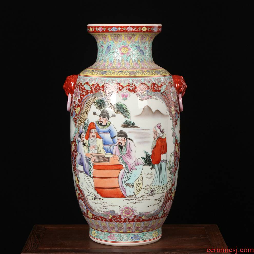 Antique Ming and the qing classical jingdezhen ceramics craft factory goods hand - made pastel head xiangshan nine boss vase
