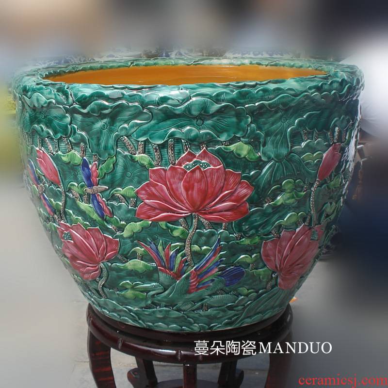 Jingdezhen deep anaglyph antique porcelain porcelain lotus color cylinder cylinder 500 pieces of archaize high - grade cylinder
