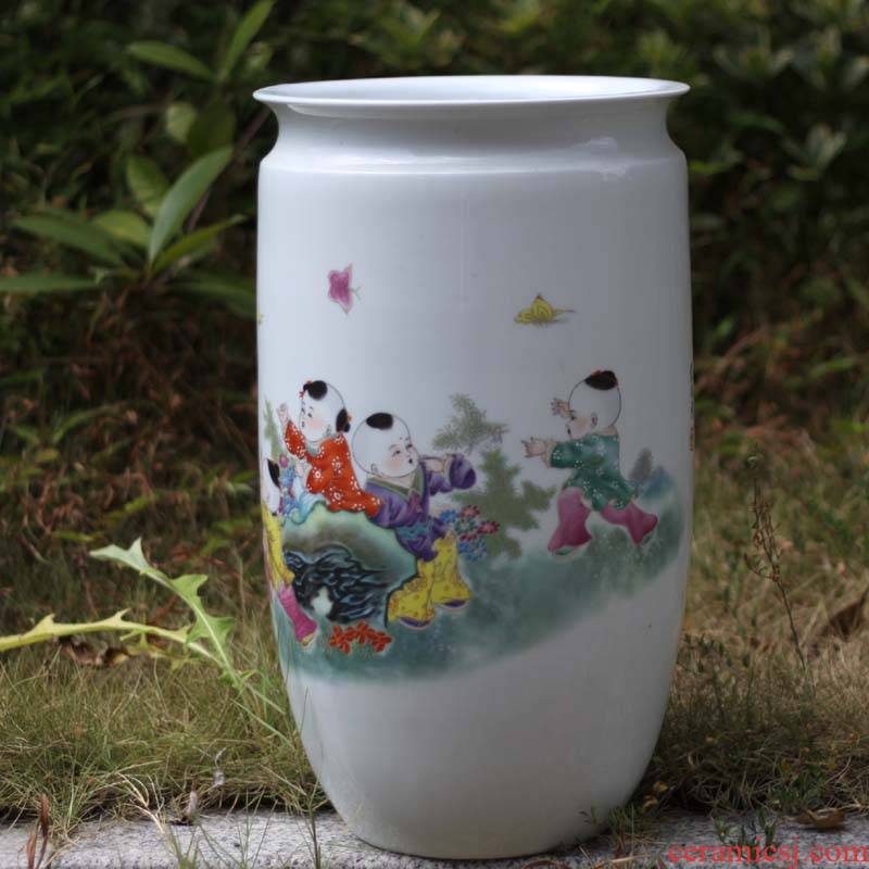 Blue and white tong qu 40 high decorative lively jingdezhen Blue and white porcelain vase lad tong qu tube elegant calligraphy and painting
