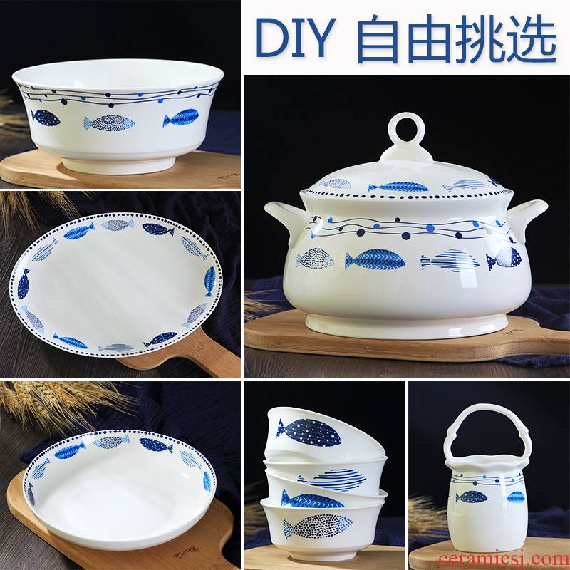 Jingdezhen dishes ceramic tableware free combination jobs rainbow such as bowl soup bowl dish spoons piece Chinese ipads porcelain suits for