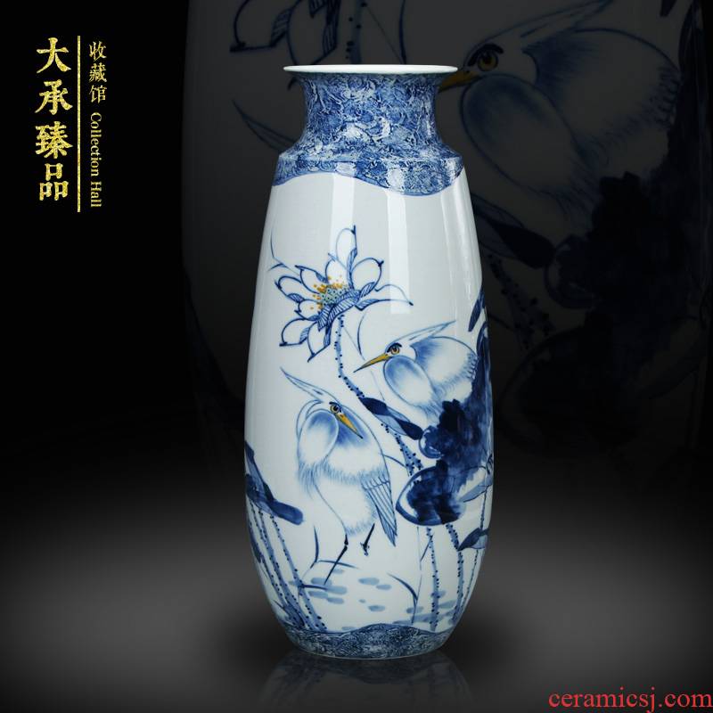 Egrets LuYiGang hand - made porcelain of jingdezhen ceramics engraving lotus vase collection crafts are set