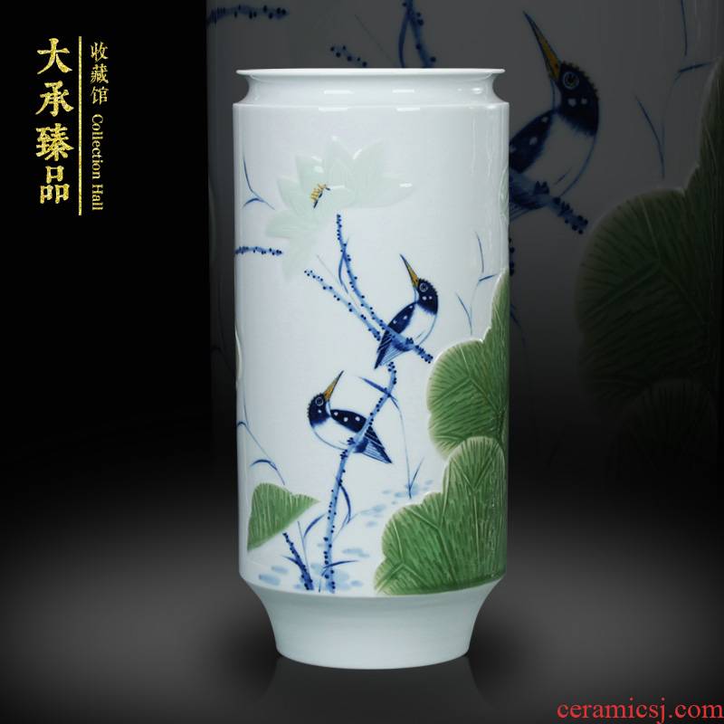 LuYiGang hand - made porcelain of jingdezhen ceramics engraving lotus flower vase collection crafts are set