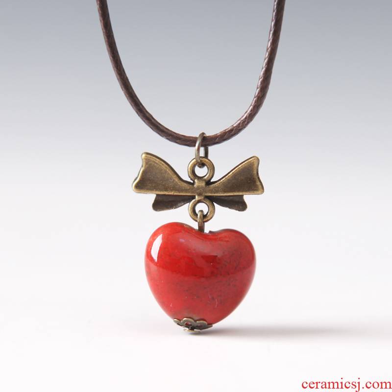The Original Bohemian heart - shaped pendant QingGe jingdezhen glaze color necklace female stalls short supply
