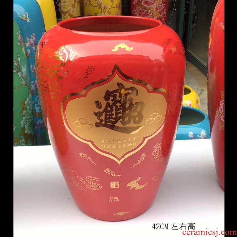 Jingdezhen famille rose red bottom prosperous ceramic vase peony warp vase furnishing articles red wedding display products