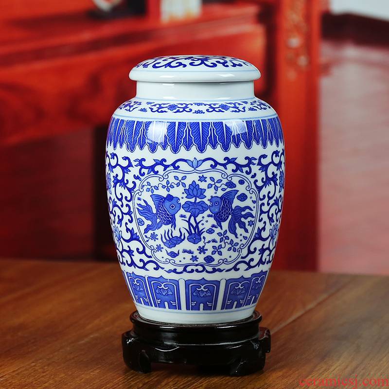 Blue and white porcelain of jingdezhen ceramics caddy fixings ideas seal storage candy jar handicraft furnishing articles
