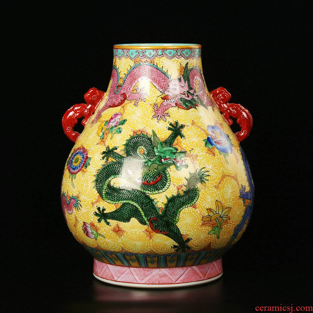 Jingdezhen ceramics archaize principal enamel flower ears wulong cylinder vase a blessing to the modern home furnishing articles