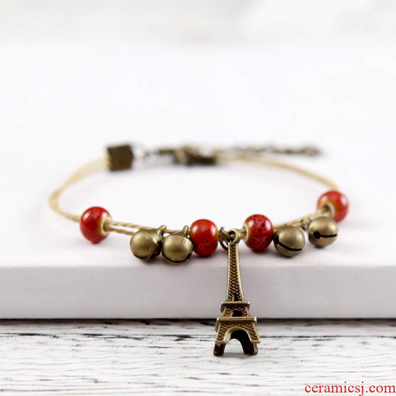QingGe what checking folk ceramic bracelet with alloy iron tower bell bracelet booth in the string of hand supply of goods