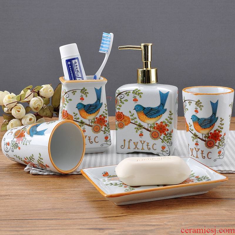 Set the new American ice crack high temperature ceramic sanitary ware has five flower and bird bathroom toiletries mouthwash mouthwash cups