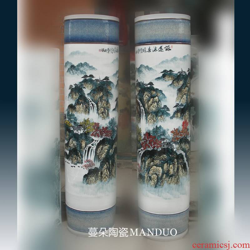 Jingdezhen hand color landscape 150 cm high living room TV ark, big vase art display vase that occupy the home