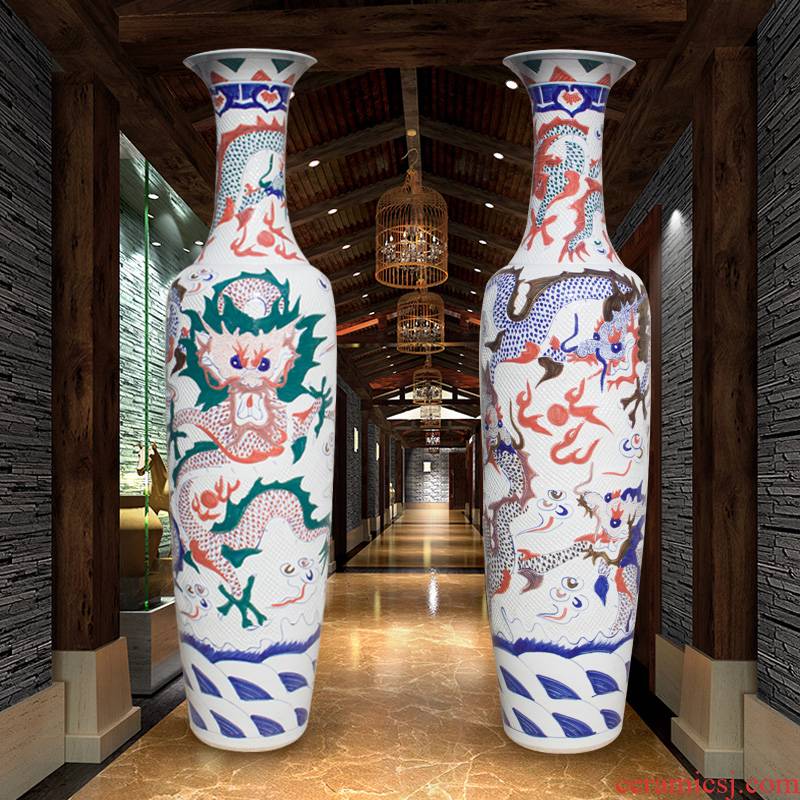 Jingdezhen ceramics of large vases, longteng all yellow glaze hand - made porcelain carving dragon hotel furnishing articles in the living room