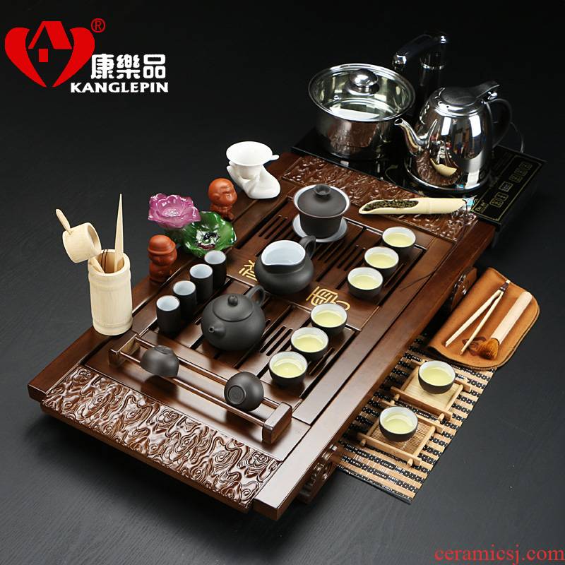 Recreational products a complete set of tea set kung fu tea ice crack glaze violet arenaceous xiangyun four quick combination solid wood tea tray