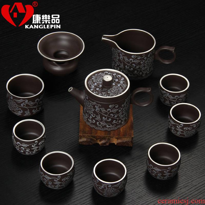 Recreational product office yixing purple sand kung fu tea set with Chinese style mercifully of a complete set of silver teapot teacup household ceramics