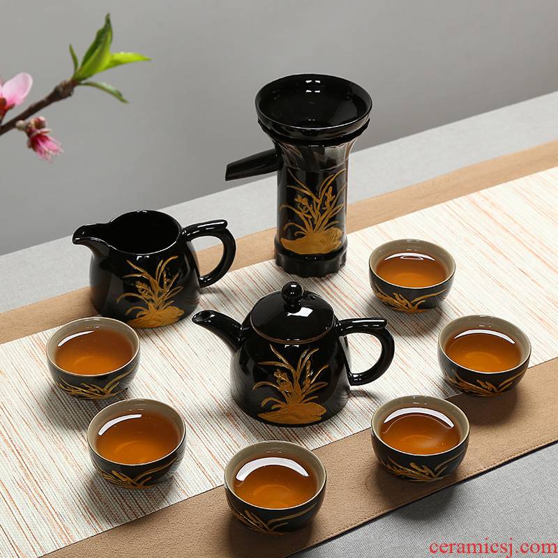 Black glaze household your up kung fu tea set ceramic dry tea cups dish suits for Japanese contracted small tea sets tea sea