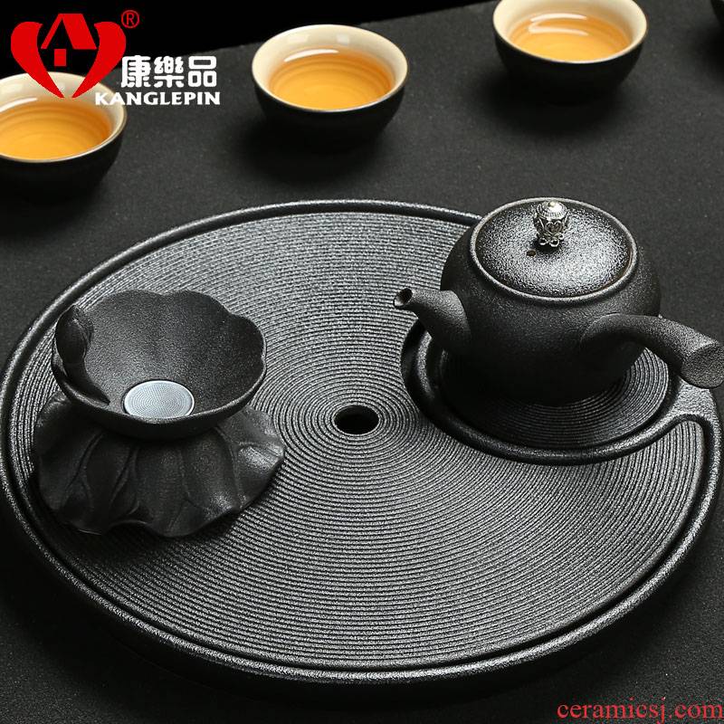 Recreational product interpreta dream, black pottery tea tray was the ellipse ceramic kung fu tea set contracted home drainage type tea table