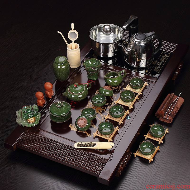 Recreational product kung fu tea tea set suits for the purple ice crack of a complete set of tea set furnace solid wood tea tray was set quickly