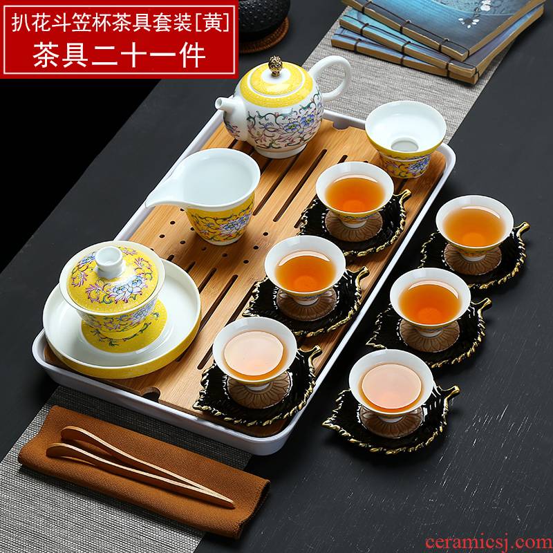 Full color blue and white porcelain and household porcelain kung fu tea tea tray was suit portable travel teapot tea, the tea is taking