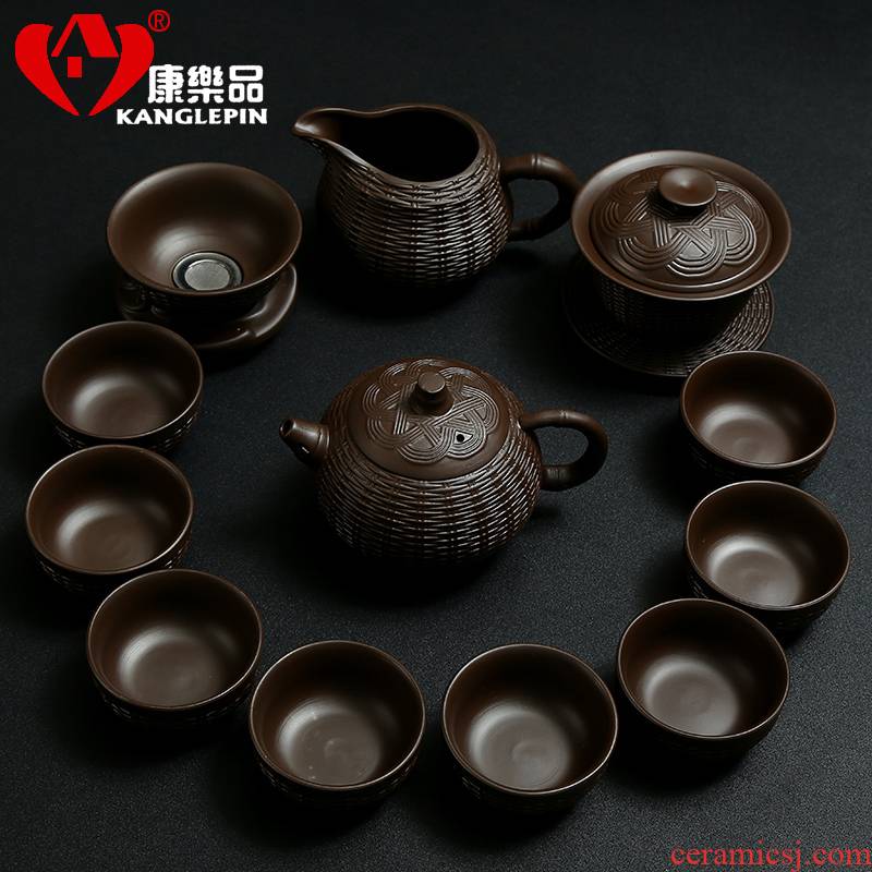 Recreational tea with a suit of household bamboo has violet arenaceous kung fu tea tea cup lid to use the whole office