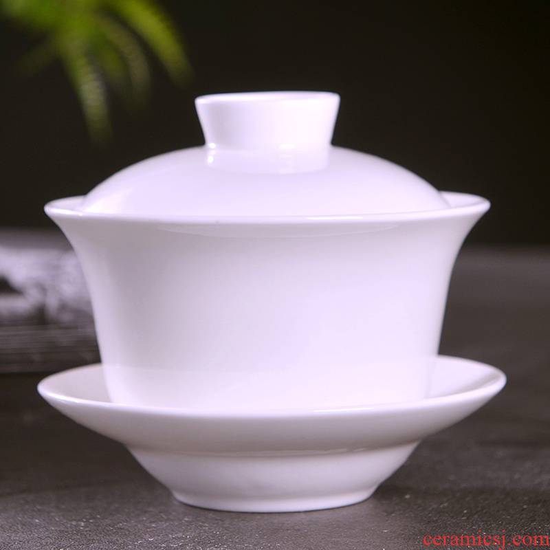 Jingdezhen ceramic only a single pure white ipads China tea bowl three tureen tea cup with lid household kung fu tea set