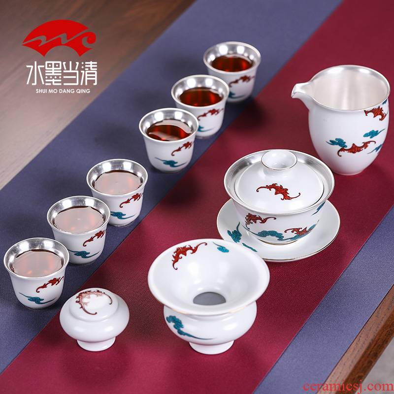 Jingdezhen tasted silver kung fu tea set pack of a complete set of silver gilding contracted and I home sitting room your up ceramic tureen tea cups