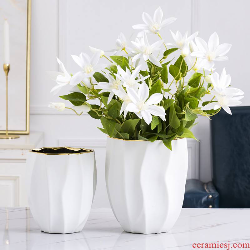 Nordic light key-2 luxury furnishing articles of modern wind vase creative decorations hydroponic white ceramic exposure flower arrangement contracted sitting room