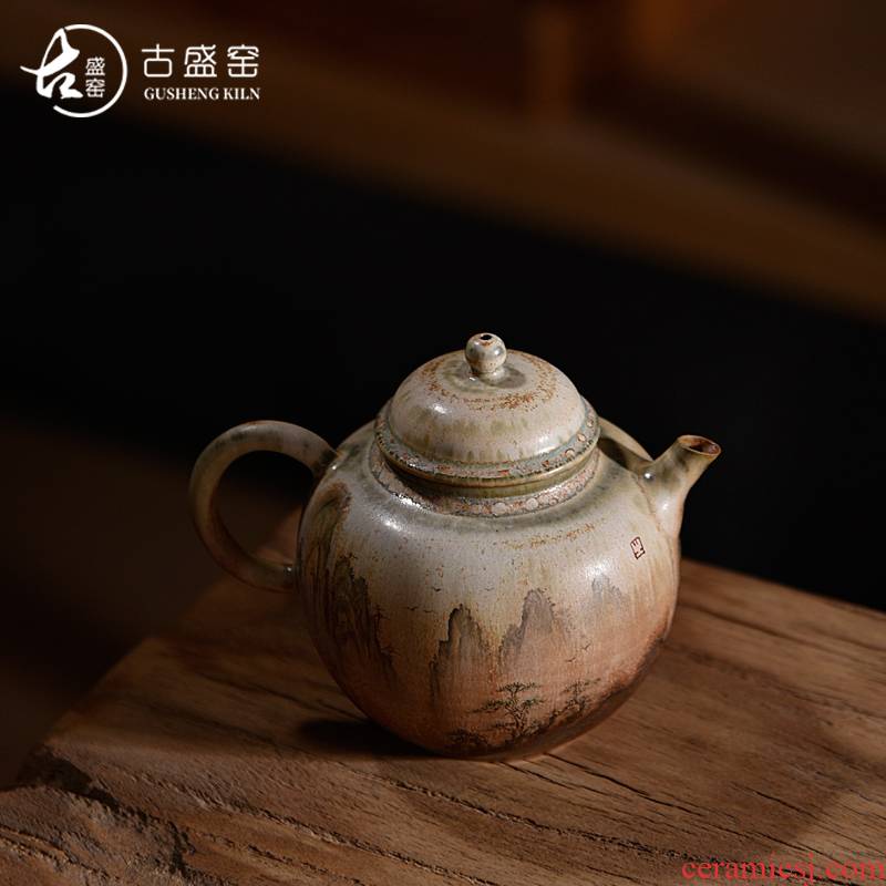 Ancient sheng up ceramic hand - made firewood teapot volunteers wild mountain kettle pure manual Japanese literati maintain household teapot