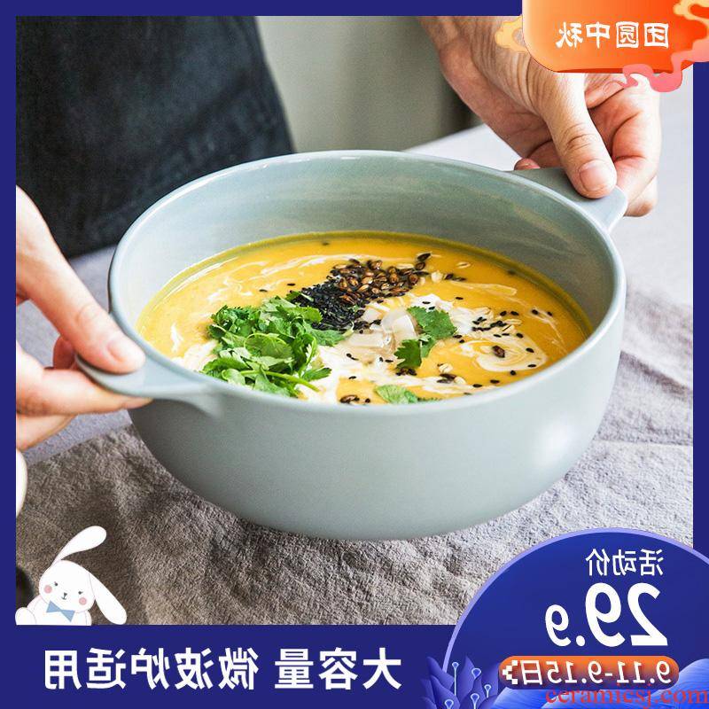 The kitchen m letters jia web celebrity ins creative ceramic bowl large anti hot ears bowl of Japanese household microwave oven hotel