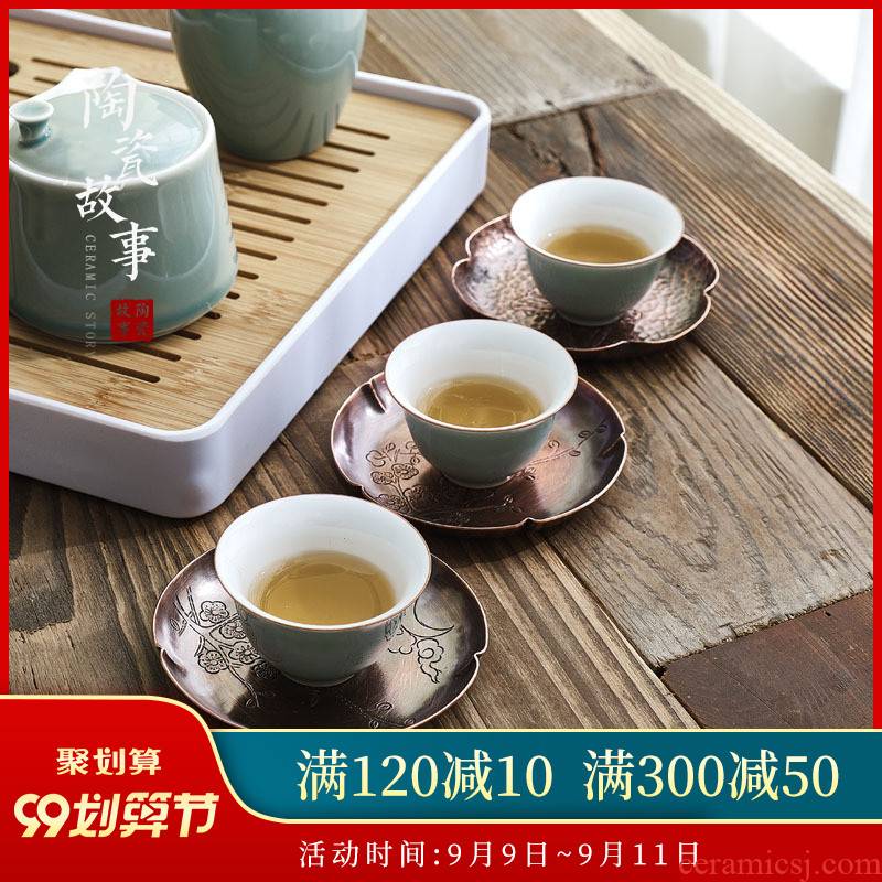 Ceramic story manual copper hammer eye grain cup mat mat kung fu tea saucer Chinese zen tea accessories