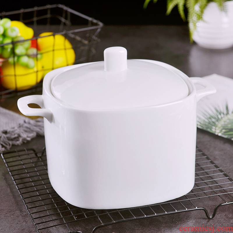 Jingdezhen household pure white ipads porcelain soup pot large soup bowl with cover hotel ceramic ears is not large soup bowl